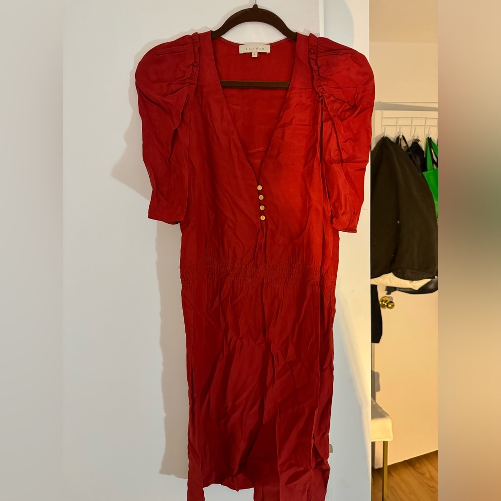 Red silk Sandro dress never worn